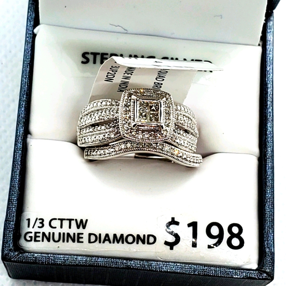Silver 0.33 Ct Natural Diamond Engagement set